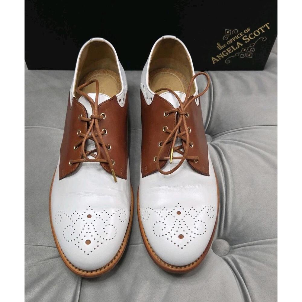 The Office of Angela Scott Ms. Presley White Oxfords Leather Womens Shoes 39 9 - Picture 2 of 16
